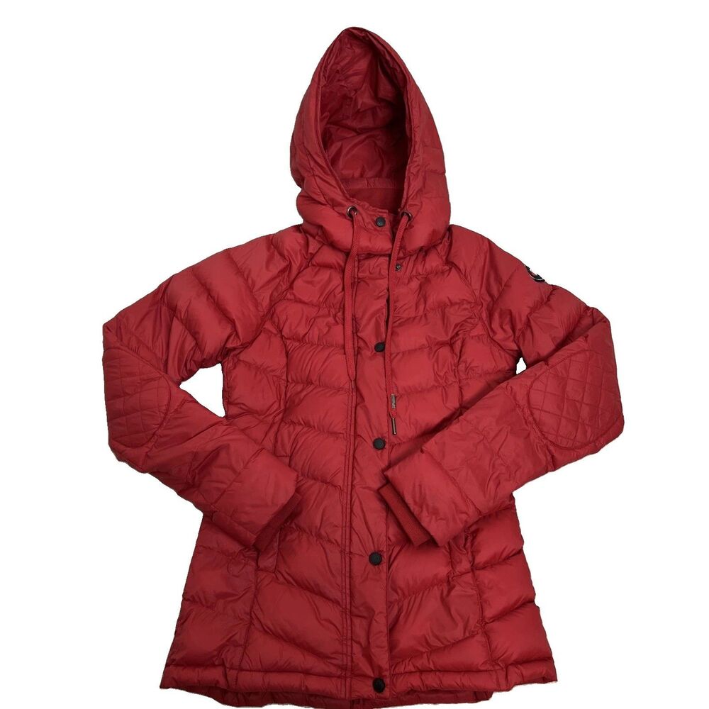 Women’s PAJAR Red Winter Puffer Jacket Duck Down Filled Hooded Small Canada Read
